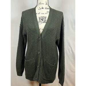 American Eagle Womens Olive Green Waffle Knit Button Cardigan Size S
